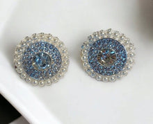 Load image into Gallery viewer, Rhinestone Faux Pearl Clip On Earrings - Medallion Stud Design

