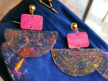 Load image into Gallery viewer, Handpainted Abstract Wooden Clip On Earrings, Lightweight 4-inch
