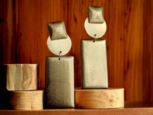 Load image into Gallery viewer, Handmade handpainted Natural Wood Geometric Earrings Minimalist (pierced ears) 4 inch
