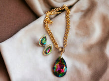 Load image into Gallery viewer, Blingy Runway gold Metal Rhinestone Clip On Stud Earrings and necklace set
