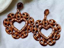 Load image into Gallery viewer, Rare Vintage Style Large Bamboo Heart Earrings (pierced ears)
