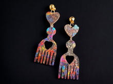 Load image into Gallery viewer, Natural Wood Handmade handpaint Afro Pick Clip On Dangle Earrings
