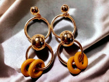 Load image into Gallery viewer, Gold Metal and wood Multi Hoop Clip On Earrings
