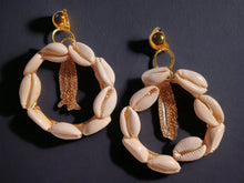 Load image into Gallery viewer, Handmade Gold Metal Cowrie Shell Hoop Clip On Earrings
