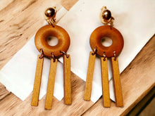 Load image into Gallery viewer, Natural Wood Clip On Dangle Earrings brown
