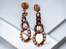 Load image into Gallery viewer, Handmade Chunky gold Acrylic Chain and rhinestone Earrings Clip On 4 in
