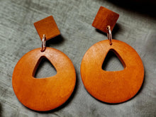 Load image into Gallery viewer, Natural Wood Boho Geometric Design Earrings pierced ears
