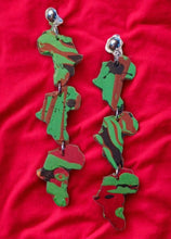 Load image into Gallery viewer, Handmade Handpainted Wooden Africa Clip On Earrings red black and green juneteenth style

