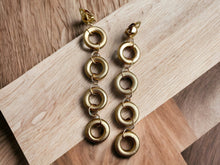 Load image into Gallery viewer, Handmade handpainted Gold wood Multi Hoop Clip On Earrings
