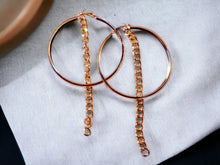Load image into Gallery viewer, Large handmade Metal  Hoop and chain Earrings 4 inch
