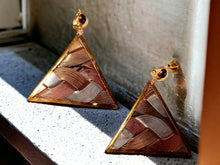 Load image into Gallery viewer, Vintage Abstract brass, steel and copper Clip on wire design triangle Earrings

