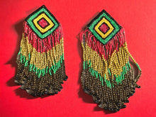 Load image into Gallery viewer, Abstract afrocentric beaded Dangle Earrings pierced ears 5 in
