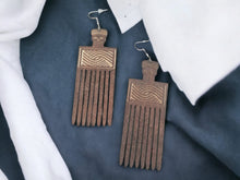 Load image into Gallery viewer, Afrocentric Africa Afro Pick Wooden Earrings
