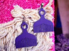 Load image into Gallery viewer, Natural Wood Afro Pick Clip On Dangle Earrings
