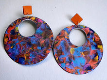 Load image into Gallery viewer, Large Abstract Handpainted Design Wooden Earrings pierced ears 5 inch
