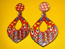Load image into Gallery viewer, Natural Wood Art Deco Hoop Clip On Earrings
