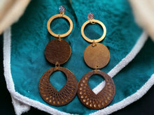 Load image into Gallery viewer, Abstract Handpainted Design Wood Earrings pierced ears 7 inch

