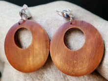 Load image into Gallery viewer, Classic Natural Wooden Hoop Clip On Dangle Earrings medium brown
