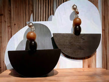 Load image into Gallery viewer, Handmade Natural Wood  Boho Clip On Dangle Earrings black
