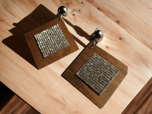 Load image into Gallery viewer, Handmade Wood and Rhinestone Clip On Dangle Earrings

