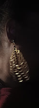 Load image into Gallery viewer, Large Abstract Metal flower Clip On Earrings gold 4 inch
