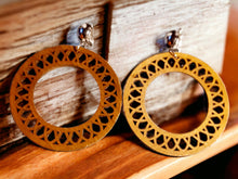 Load image into Gallery viewer, Natural Wood Boho Hoop Clip On Dangle Earrings natural brown
