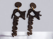 Load image into Gallery viewer, Handmade Queen Natural Wood  Clip On Dangle Earrings black
