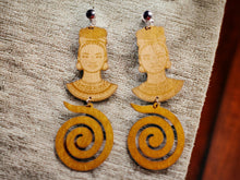 Load image into Gallery viewer, Clip On Wood extra large  Afrocentric Design Earrings 5 inch

