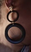 Load image into Gallery viewer, Handmade chunky black wood multi Hoop Clip On Earrings black
