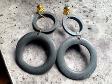 Load image into Gallery viewer, Handmade chunky black wood multi Hoop Clip On Earrings black
