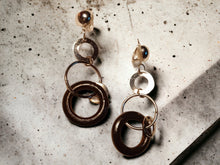 Load image into Gallery viewer, Natural Wood and metal Clip On Dangle Earrings
