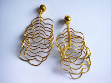 Load image into Gallery viewer, Large Abstract Metal flower Clip On Earrings gold 4 inch
