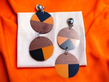 Load image into Gallery viewer, Handmade Natural Wood and bakelite Dangle Clip On Dangle Earrings
