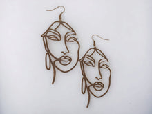 Load image into Gallery viewer, Large Abstract Face Design Dangle Earrings pierced ears Black
