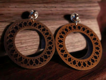 Load image into Gallery viewer, Natural Wood Boho Hoop Clip On Dangle Earrings dark brown
