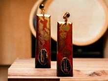 Load image into Gallery viewer, Handpainted Wooden Clip On Earrings, Abstract Mudcloth Design
