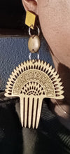Load image into Gallery viewer, Handmade Abstract Afrocentric  Afro Pick Wooden Earrings brown
