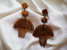 Load image into Gallery viewer, Handmade Abstract Afrocentric  Afro Pick Wooden Earrings brown
