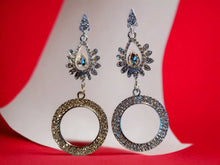 Load image into Gallery viewer, Handmade  Rhinestone Clip On Hoop Earrings silver (m512)
