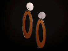 Load image into Gallery viewer, Handmade boho wood and metal hoop Clip On Dangle Earrings
