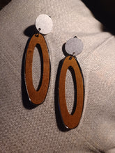Load image into Gallery viewer, Handmade boho wood and metal hoop Clip On Dangle Earrings

