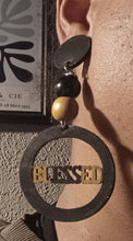 Load image into Gallery viewer, Handmade boho wood Statement Clip On Dangle Earrings 4 in
