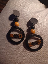 Load image into Gallery viewer, Handmade boho wood Statement Clip On Dangle Earrings 4 in

