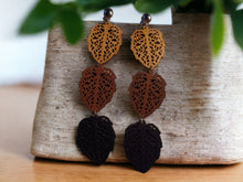 Load image into Gallery viewer, Handmade Wooden Leaf Clip On Dangle Earrings
