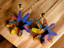 Load image into Gallery viewer, Handpainted Abstract Clip On Adinkra Symbol Afrocentric Wooden Earrings
