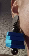 Load image into Gallery viewer, Handmade Avant garde Geometric Wood blocks Earrings Clip On 3.5 inch
