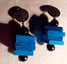 Load image into Gallery viewer, Handmade Avant garde Geometric Wood blocks Earrings Clip On 3.5 inch
