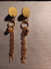 Load image into Gallery viewer, Handmade gold ball wood and chain  Clip On Earrings 4 in
