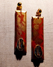 Load image into Gallery viewer, Handpainted Wooden Clip On Earrings, Abstract Mudcloth Design
