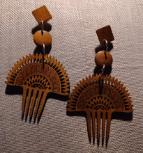 Load image into Gallery viewer, Handmade Abstract Afrocentric  Afro Pick Wooden Earrings brown
